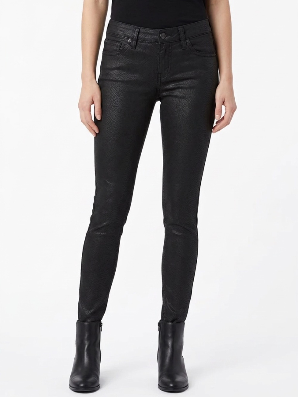 👖🐍SILVER JEANS CO. • Aiko Skinny Black Reptile Print Coated Jeans Size 28